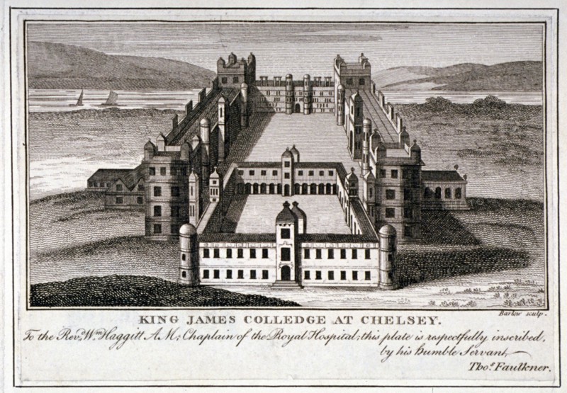 Bird's-eye view of King James's College, Chelsea, London, c1800. Artist: John Barlow