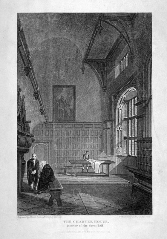 Interior of the Great Hall, Charterhouse, Finsbury, London, 1815. Artist: J Lewis
