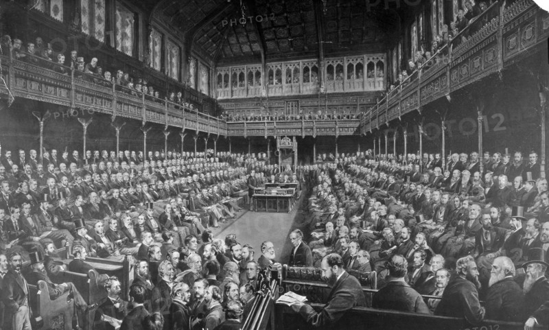 Chamber of the House of Commons, 1875. Artist: Spencer, Sawyer, Bird & Co