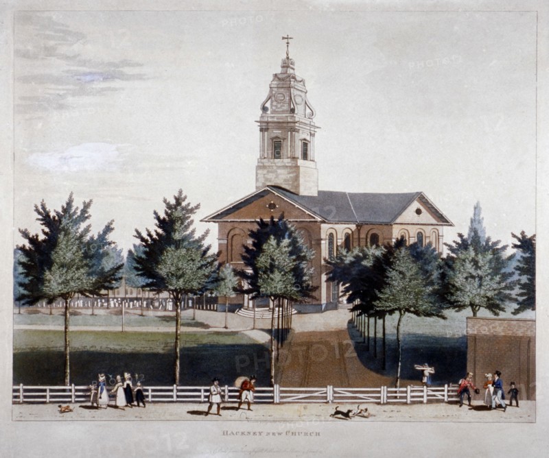 The Church of St John at Hackney, London, 1819. Artist: James Pollard