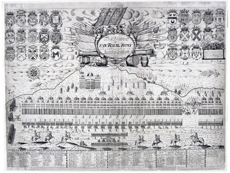 View of the royal army as it was encamped on Hounslow Heath, Middlesex, in 1686. Artist: J Harris