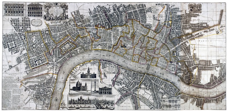 Map of the City of London, City of Westminster, River Thames, Lambeth and Southwark, 1736. Artist: Anon