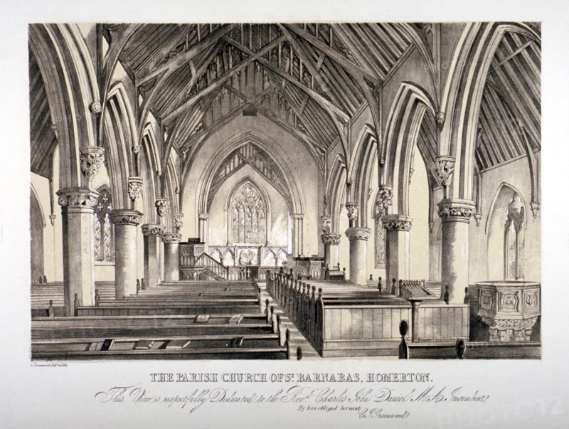Interior view of St Barnabas Church, Homerton, Hackney, London, c1850. Artist: CJ Greenwood