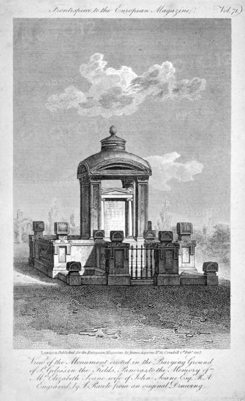 Monument in the churchyard of St Giles in the Fields, Holborn, London, 1817. Artist: Samuel Rawle
