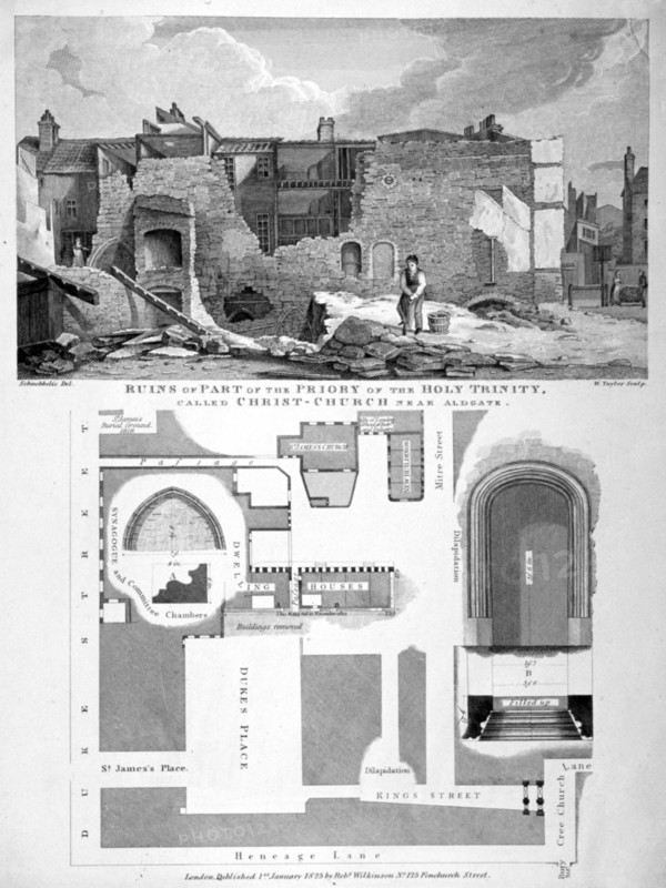 Priory of Holy Trinity, Duke's Place, City of London, 1825. Artist: William Taylor