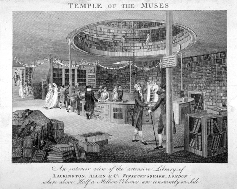 The Temple of the Muses Bookshop in Finsbury Square, London, c1810. Artist: Walker