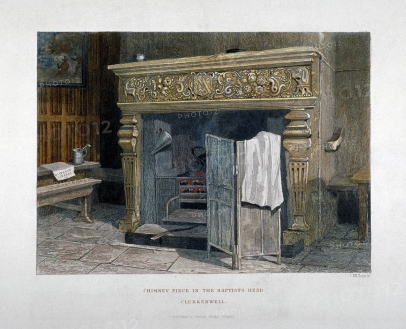 View of a chimney piece in the Baptist's Head Inn, Clerkenwell, London, 1851. Artist: John Wykeham Archer