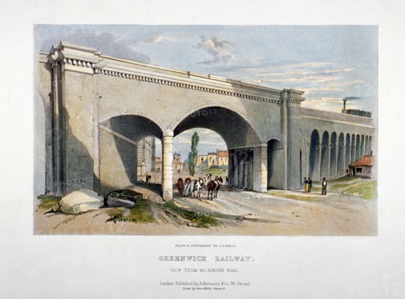 London and Greenwich Railway bridge over the Neckinger Road, Bermondsey, London, 1836. Artist: GF Bragg
