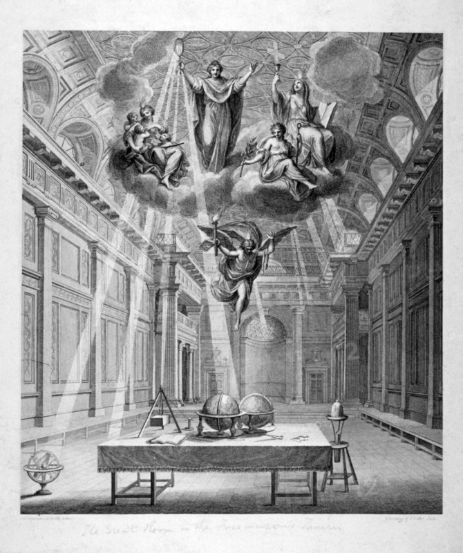 Interior of the Great Room of Freemasons' Tavern, Great Queen Street, Holborn, London, c1800. Artist: Francesco Bartolozzi