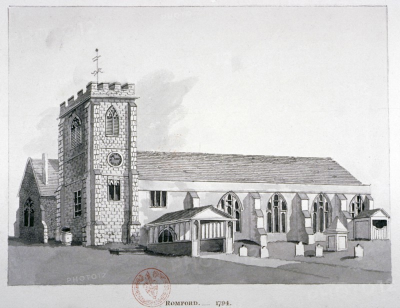 Church of St Edward the Confessor, Romford, Essex, c1800. Artist: Anon