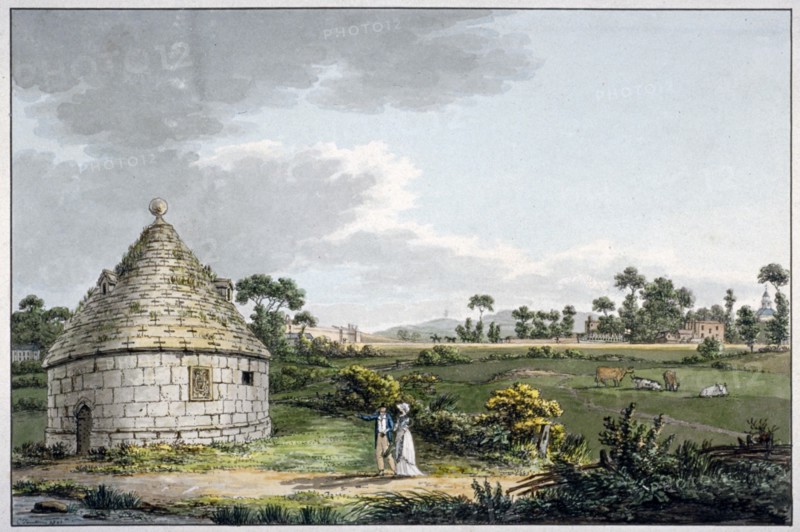 The Bayswater Conduit, with a distant view of the Paddington Canal, London, 1801. Artist: Charles Tomkins