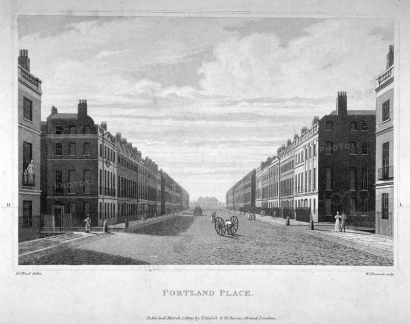 Portland Place, Marylebone, London, 1809. Artist: William James Bennett