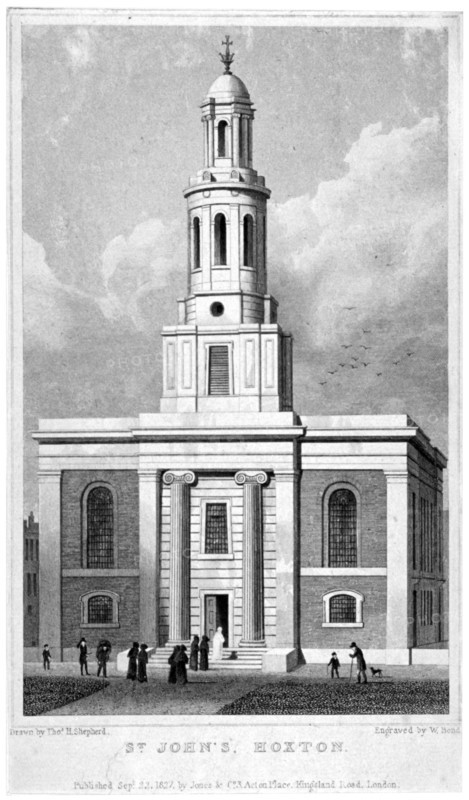 Church of St John the Baptist, Hoxton, London, 1827. Artist: W Bond