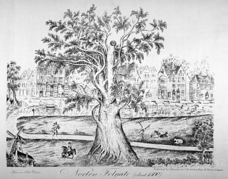 View of Norton Folgate, Shoreditch, London, as it appeared c1500 (c1870). Artist: Anon