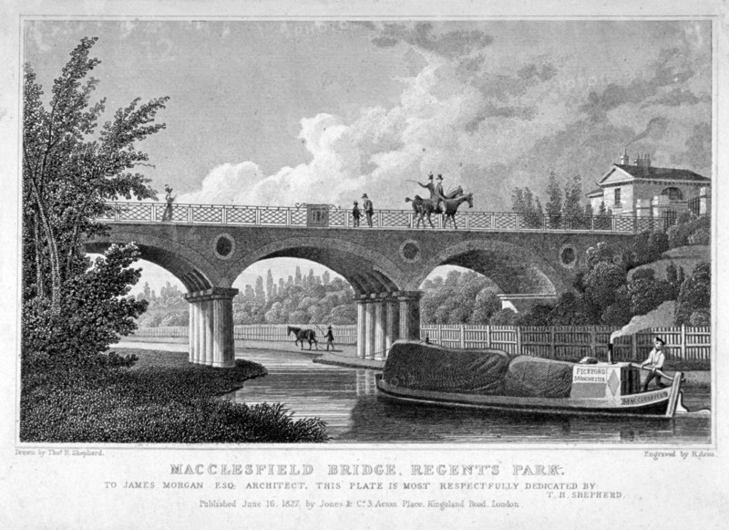 Macclesfield Bridge, Regent's Park, Marylebone, London, 1827. Artist: R Acon