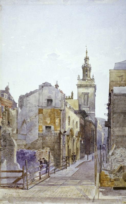 College Hill and the Church of St Michael Paternoster Royal, City of London, 1883. Artist: John Crowther