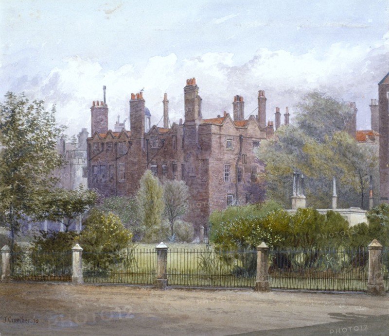 Old Buildings and gardens, Lincoln's Inn, London, 1879. Artist: John Crowther