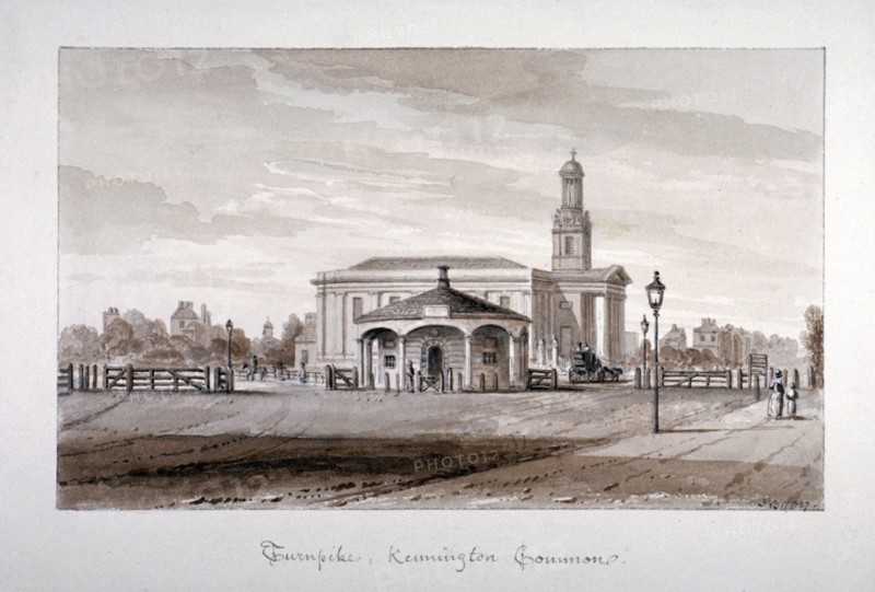 View of a turnpike at Kennington Common, Lambeth, London, 1827. Artist: John Chessell Buckler