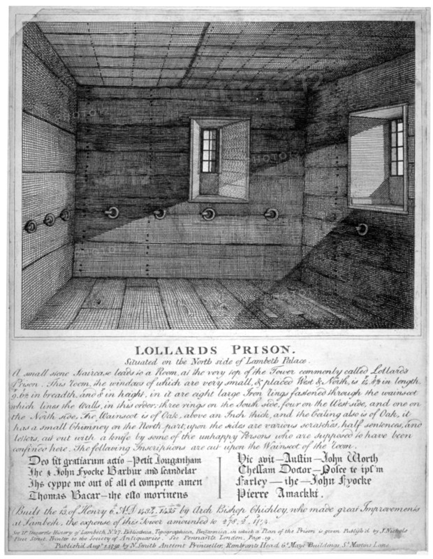 Interior view of Lollards Prison in Lambeth Palace, London, 1791. Artist: Anon