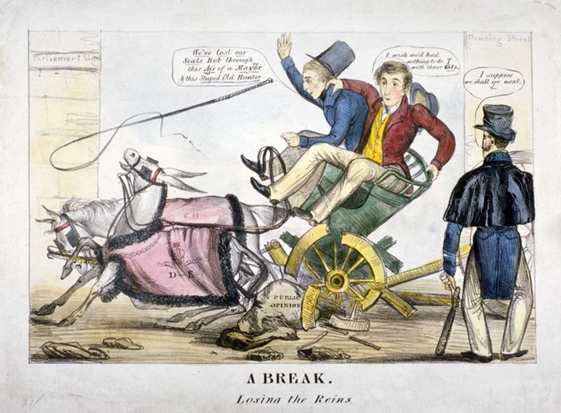 'A Break, losing the Reins', 1830. Artist: Anon