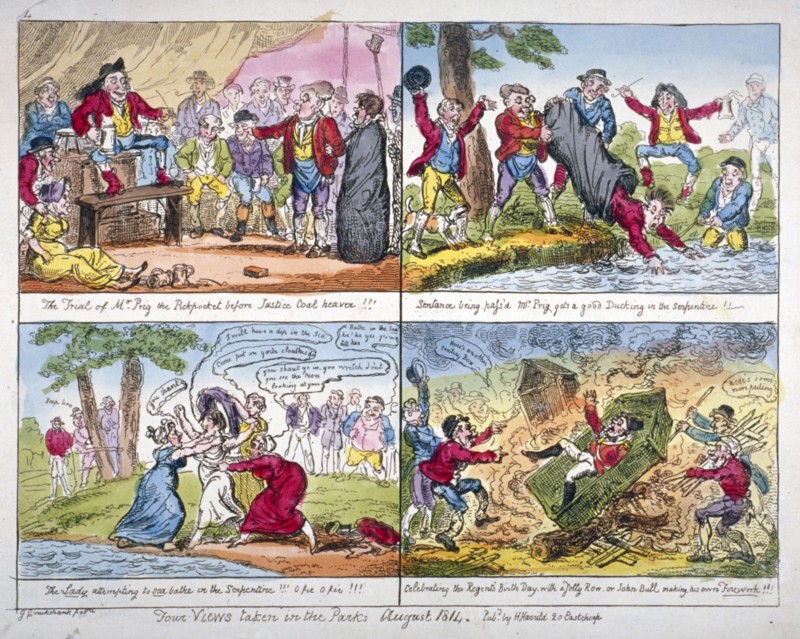 'Four views taken in the parks', 1814. Artist: George Cruikshank