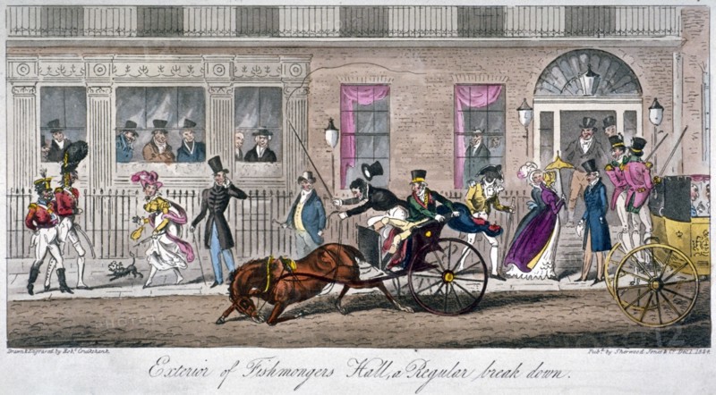 Exterior of Fishmongers Hall, a Regular break down', 1824. Artist: Isaac Robert Cruikshank