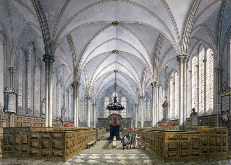 Interior view of Temple Church, London, 1811. Artist: George Shepherd