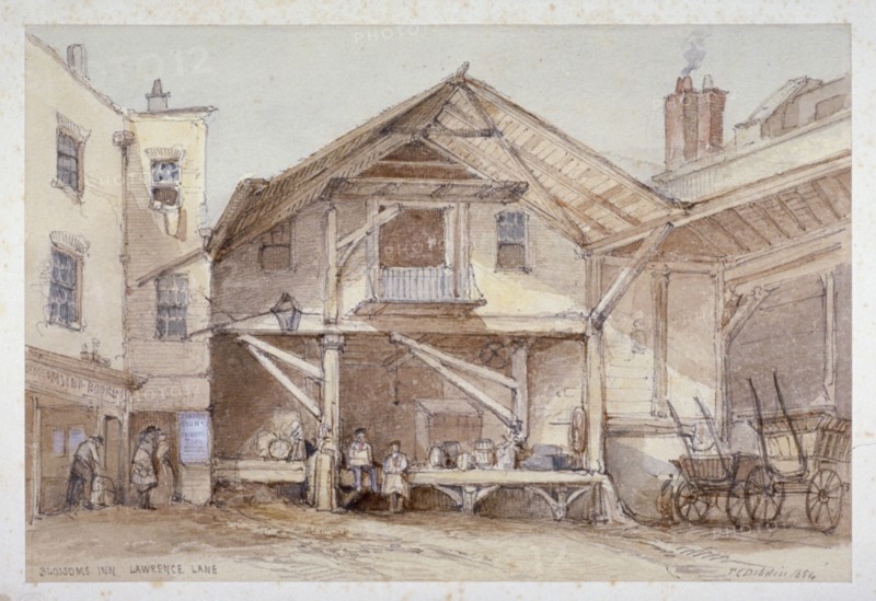Blossoms Inn, Lawrence Lane, City of London, 1854. Artist: Thomas Colman Dibdin