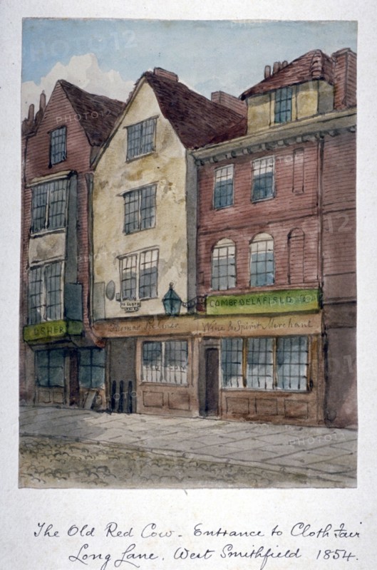 View of the Old Red Cow Inn in Long Lane, Smithfield, City of London, 1854. Artist: Anon