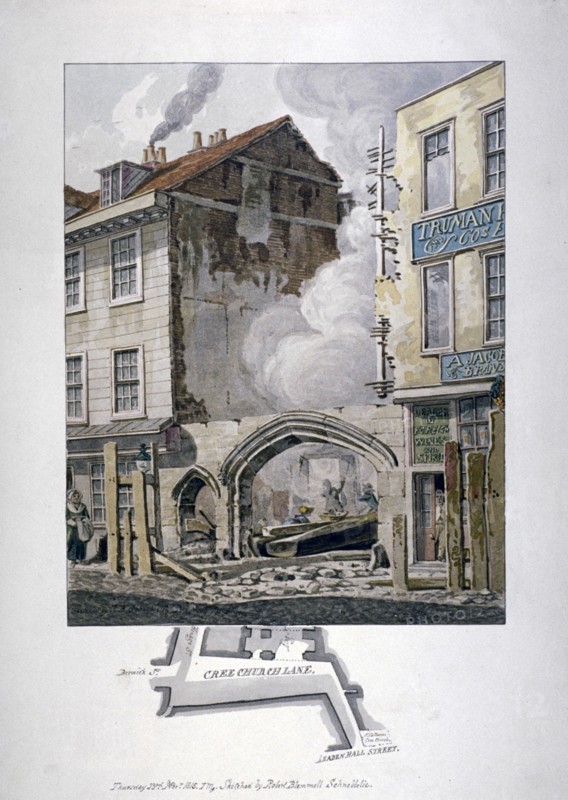 Priory of Holy Trinity or Christchurch, Creechurch Lane, City of London, 1815. Artist: Robert Blemmell Schnebbelie