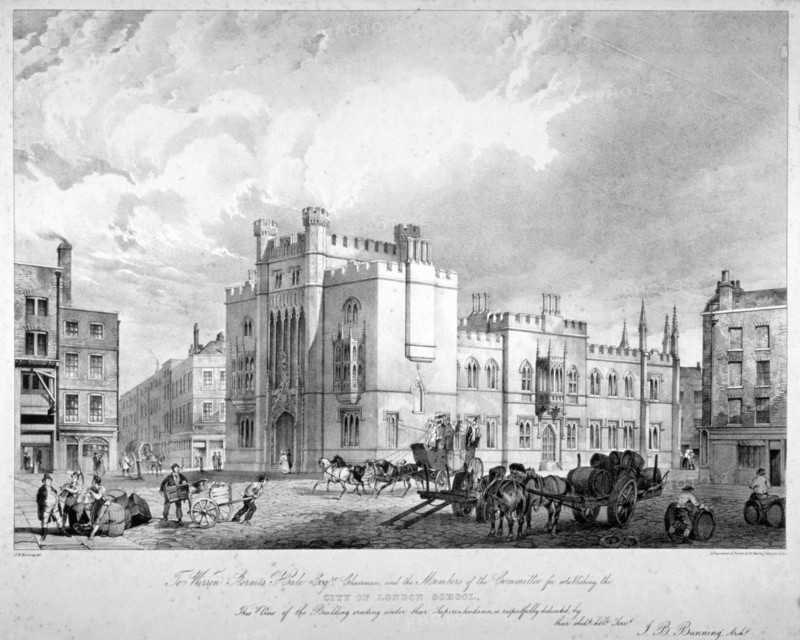 View of the City of London School, Honey Lane Market, Milk Street, City of London, 1835.             Creator: GE Madeley.