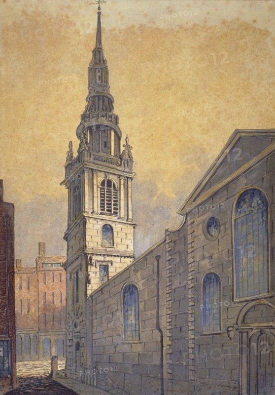 Church of St Mary le Bow from Bow Churchyard, City of London, c1815. Artist: William Pearson