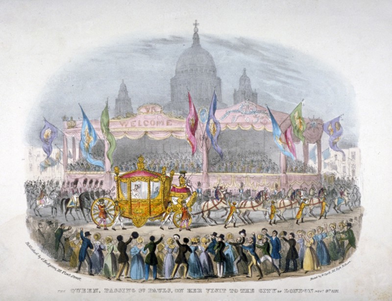 Royal coach passing St Paul's Cathedral, City of London, 1837. Artist: Anon