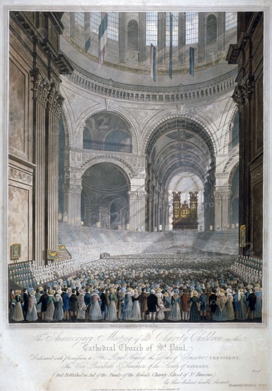 Anniversary meeting of the charity children in St Paul's Cathedral, City of London, 1826. Artist: Robert Havell