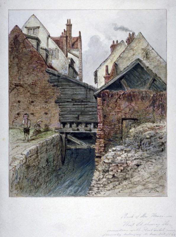 View of the back of a house in Chick Lane, showing Fleet Ditch, City of London, 1844. Artist: Frederick Napoleon Shepherd
