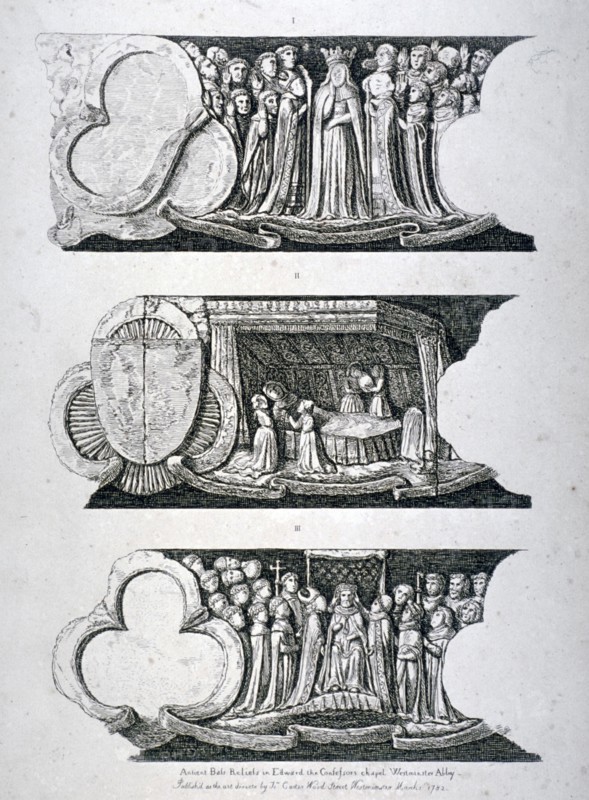 Three bas-reliefs in Edward the Confessor's Chapel, Westminster Abbey, London, 1782. Artist: Anon