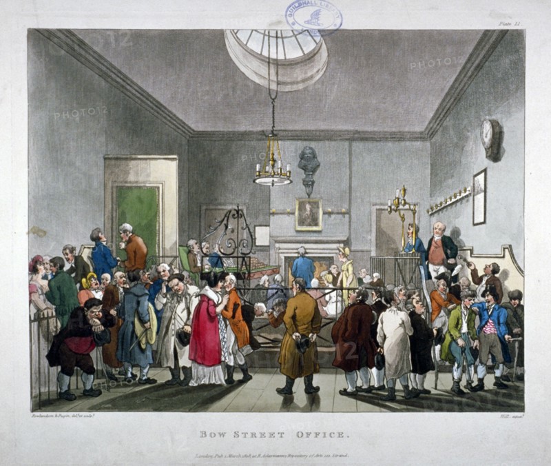 Bow Street Police Court, Westminster, London, 1808. Artist: Augustus Charles Pugin