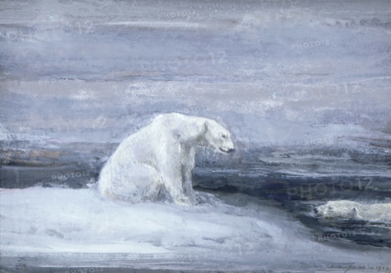 'Polar Bears watching for Seals at an Ice Hole', c1867-1910. Artist: John MacAllan Swan