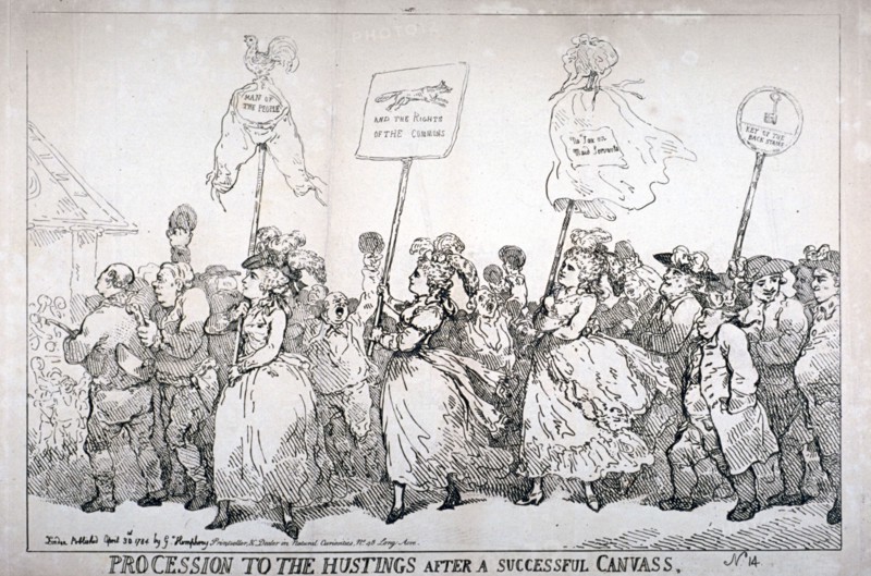 Procession to the hustings after a successful canvass, no:14', 1784. Artist: Thomas Rowlandson