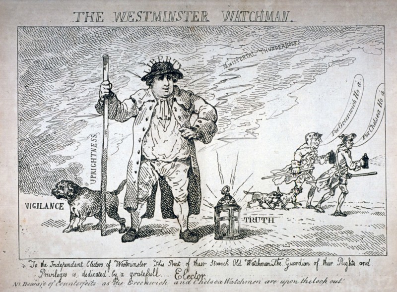 'The Westminster Watchman', 1784. Artist: Thomas Rowlandson