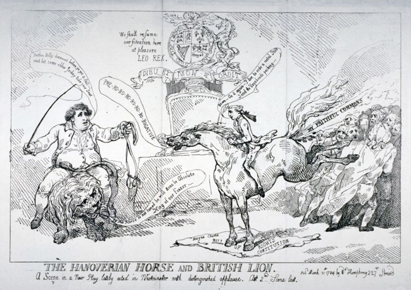 'The Hanoverian horse and British lion', 1784. Artist: Thomas Rowlandson