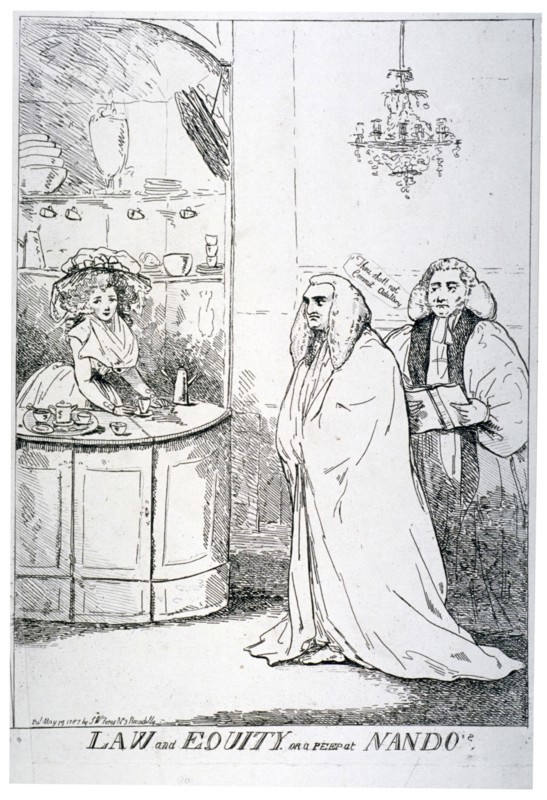 'Law and equity, or a peep at Nando's', 1787. Artist: Anon