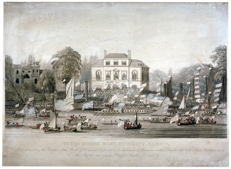 Scene on the Thames at Brandenburgh House, Hammersmith, London, 1820. Artist: F Vincent