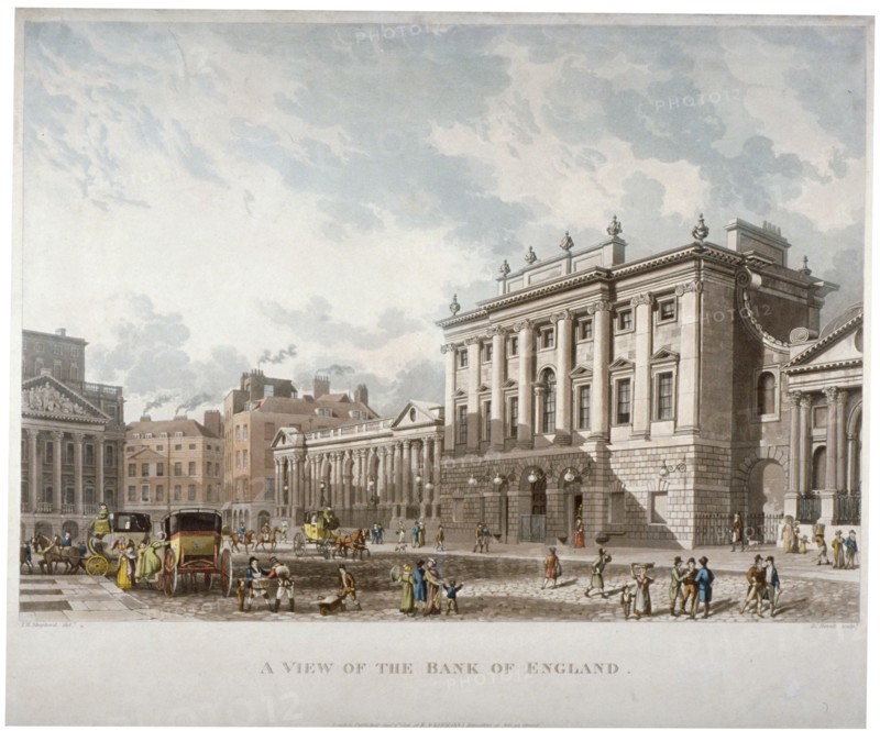 The Bank of England, City of London, 1816. Artist: Daniel Havell