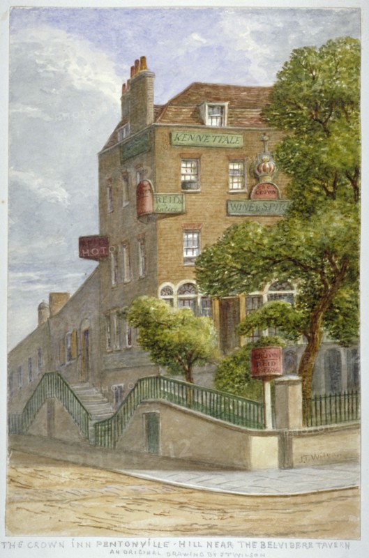 The Crown Inn, Pentonville Hill, Islington, London, c1865. Artist: JT Wilson