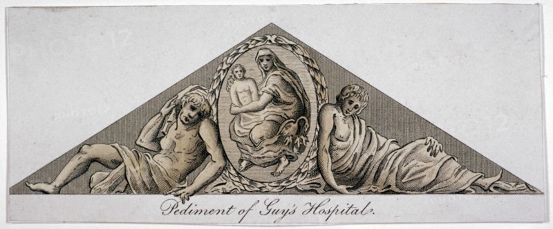 Pediment of Guy's Hospital, Southwark, London, c1800. Artist: Anon