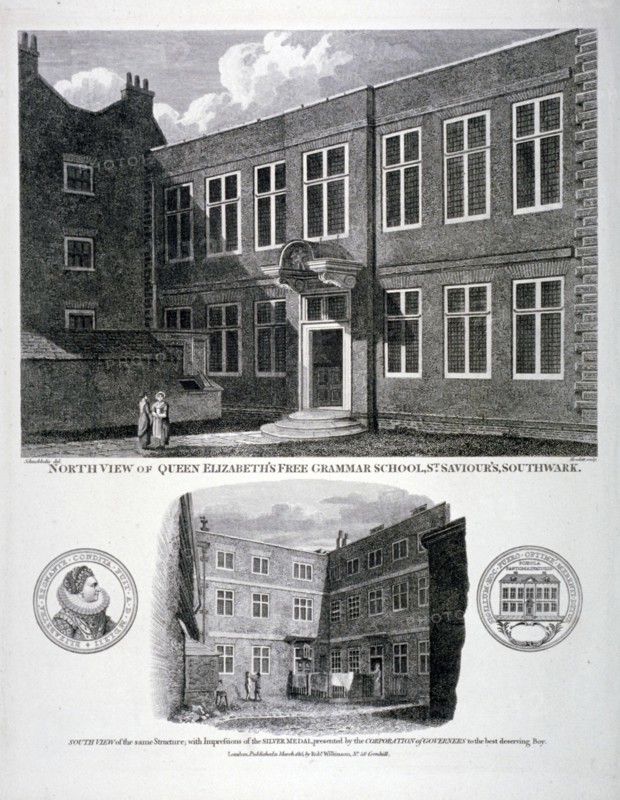 Queen Elizabeth's Free Grammar School, St Saviour's Churchyard, Southwark, London, 1815. Artist: G Howlett