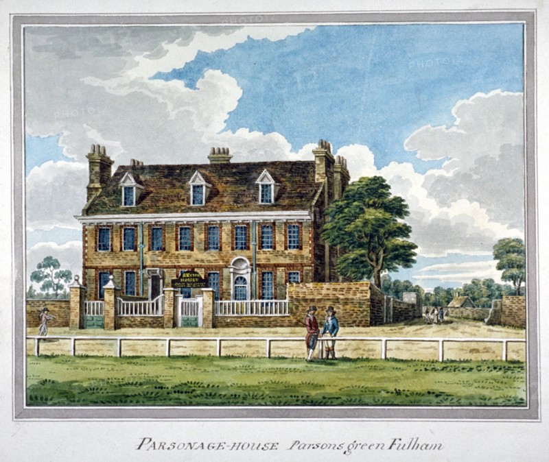 View of Parsonage House, Parson's Green, Fulham, London, 1820. Artist: Anon