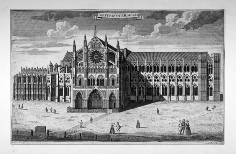 View of the west end of Westminster Abbey before the addition of towers, London, c1738. Artist: Thomas Bowles