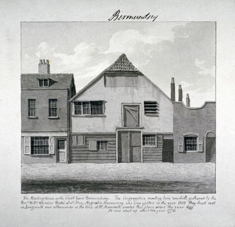 Meeting-house of St Mary Magdalen in the Court Yard, Bermondsey Square, London, c1828. Artist: John Chessell Buckler